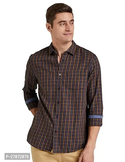 Classic Brown Cotton Blend Checked Casual Shirt For Men