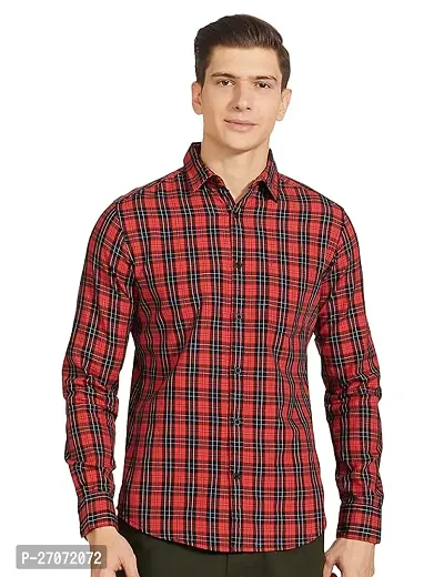 Classic Red Cotton Blend Checked Casual Shirt For Men