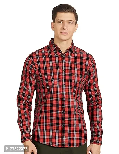 Classic Red Cotton Blend Checked Casual Shirt For Men-thumb0