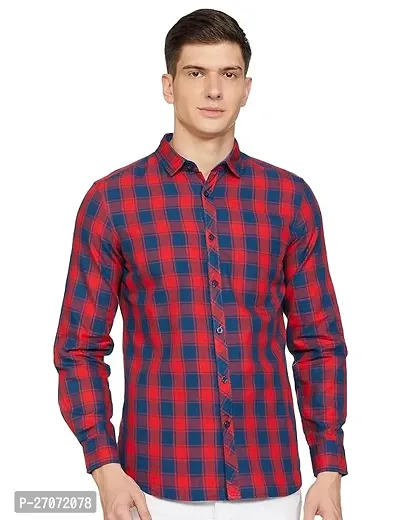 Classic Blue Cotton Blend Checked Casual Shirt For Men