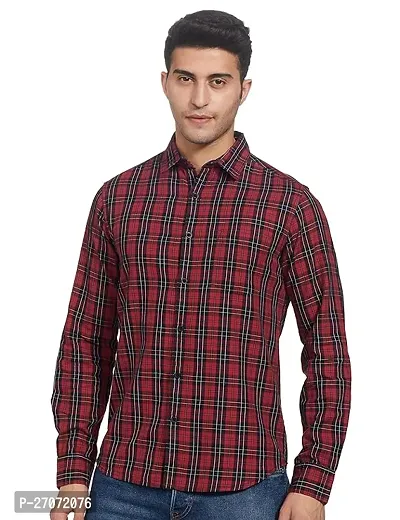 Classic Maroon Cotton Blend Checked Casual Shirt For Men