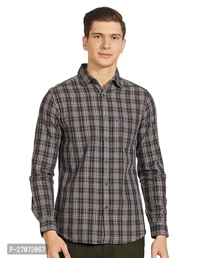 Classic Grey Cotton Blend Checked Casual Shirt For Men-thumb0