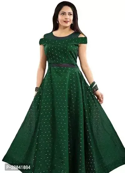 Indo western Green Printed Satin Silk Gown-thumb0