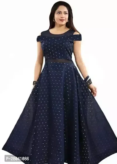 Indo western Blue Printed Satin Silk Gown