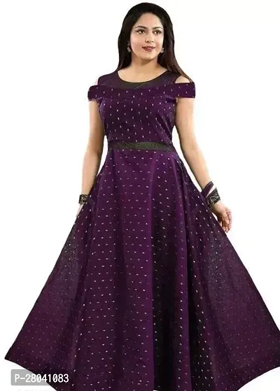 Indo western Purple Printed Satin Silk Gown-thumb0