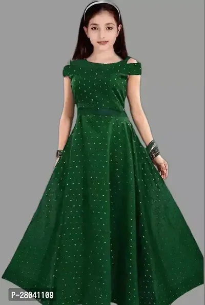 Alluring Green Satin Printed Ethnic Gowns For Girls