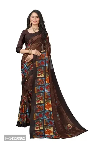 Stylish Brown Polyester Printed Saree For Women