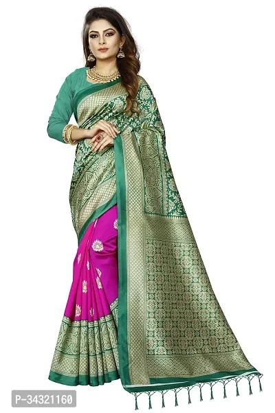 Stylish Pink Polyester Woven Design Saree For Women-thumb0