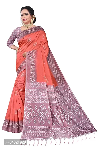 Stylish Peach Polyester Printed Saree For Women