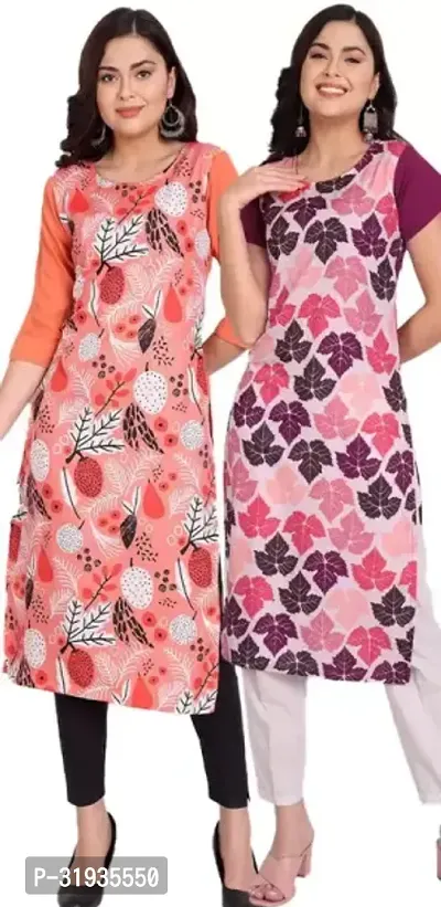 Elegant Cotton Blend Printed Kurta For Women- Pack Of 2-thumb0