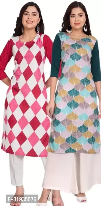 Elegant Cotton Blend Printed Kurta For Women- Pack Of 2-thumb0