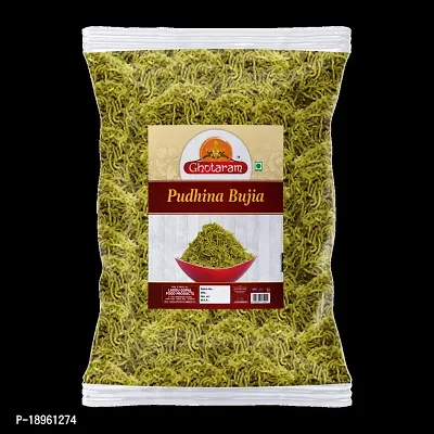 Ghotaram Kufri Sindhuri Aloo Pudina Mint Bhujiya Bhujia | Podina Bhujia Bhujiya Namkeen Snack | Travel Friendly Tea Time Breakfast Healthy Namkeen Snack Anytime Savoury Snack-300g x 1Pack-thumb0