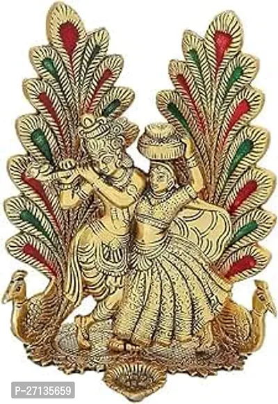 Elegant Radha Krishna Idol For Home Decor, Pooja Room And Gifted Item Decorative Showpiece (Metal,Gold)-thumb0