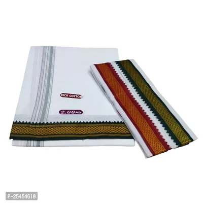 MPS COTTON COOL 100% Cotton Dhoti 2.00 Mts Dhoti  Angavastam Towel Set (Pack of 2 Piece)