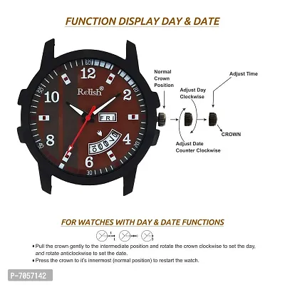 Relish Analogue Brown Dial Black Day and Date Men's Wrist Watch-thumb5