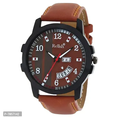 Relish Analogue Brown Dial Black Day and Date Men's Wrist Watch-thumb0