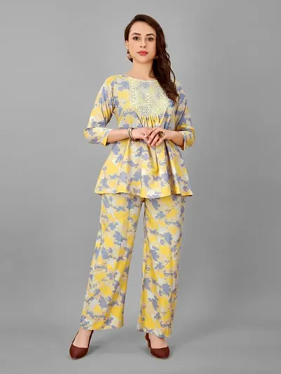 Contemporary Linen Blend Printed Co-Ords Sets For Women