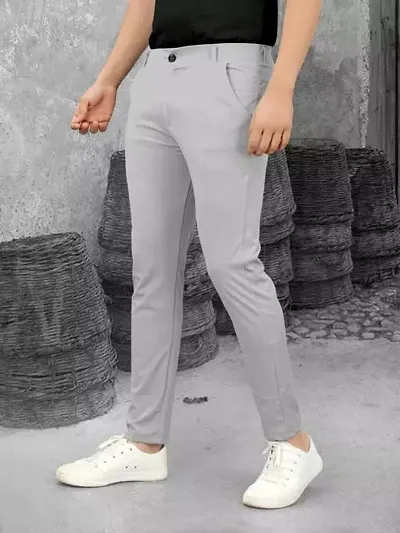 Elegant Lycra Solid Formal Trousers For Men