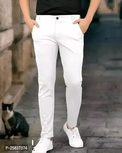 Stylish White Linen Solid Trouser Pant For Men