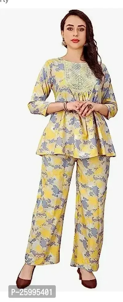 Contemporary Linen Blend Printed Co-Ords Sets For Women-thumb0