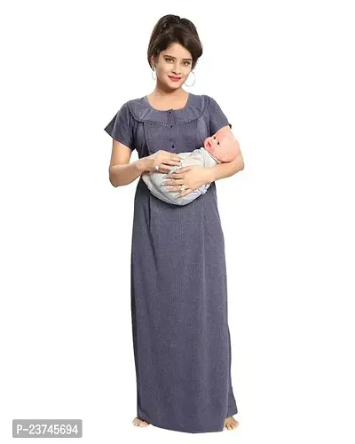 Mls Women Nursing Maternity Feeding Nighty Navy Blue