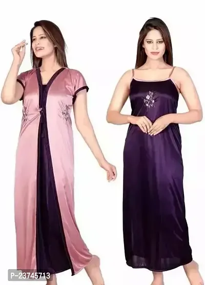 Mls  Women Up Down Nighty With Robe Light Purple-thumb0