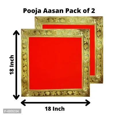 Red Velvet Pooja Aasan Size 18rdquo; x 18rdquo; Inch | Chowki Aasan Kapda For Home Temple Pooja | Laddu Gopal Pooja Aasan ( Pack Of 2 )