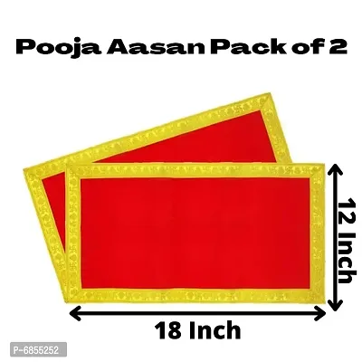 Red Velvet Pooja Aasan Size 12rdquo; x 18rdquo; Inch | Aasan For Pooja Chowki Kapda | Laddu Gopal Pooja Aasan ( Pack Of 2 )-thumb2