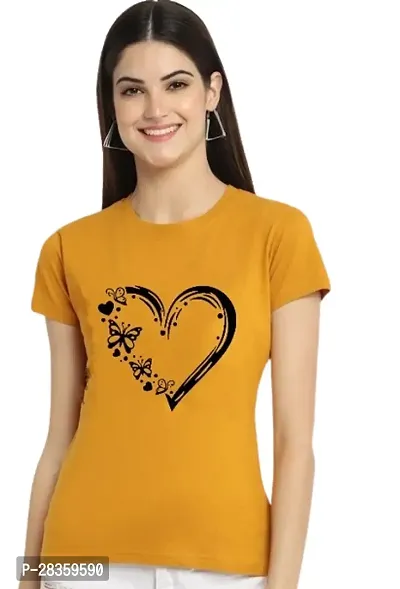 Classic Yellow Polyester Printed  Round Neck Tees for Women-thumb0