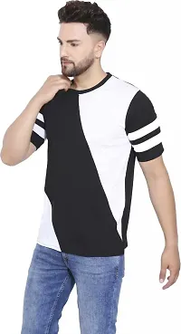 Reliable Black Cotton Blend Striped Round Neck Tees For Men-thumb2