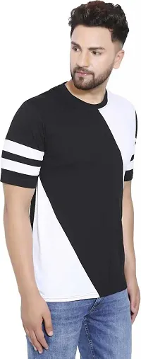 Reliable Black Cotton Blend Striped Round Neck Tees For Men-thumb1