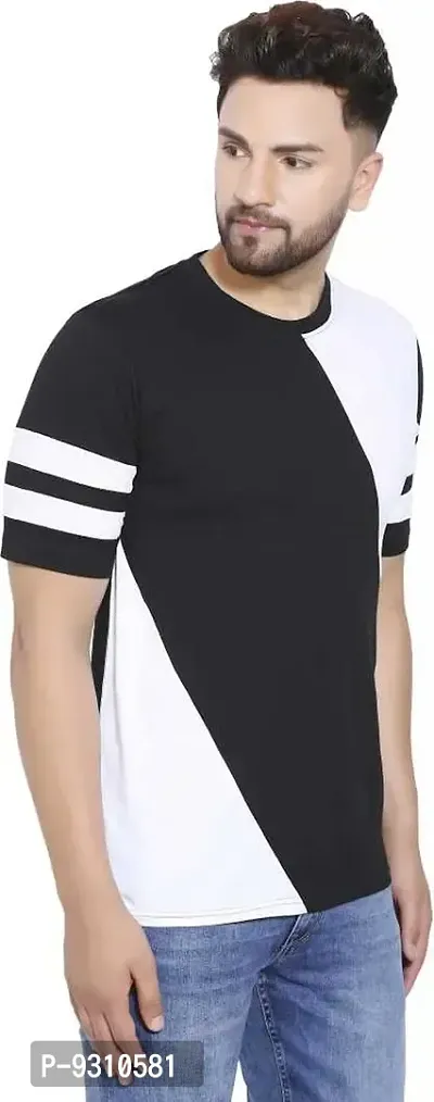 Reliable Black Cotton Blend Striped Round Neck Tees For Men-thumb2