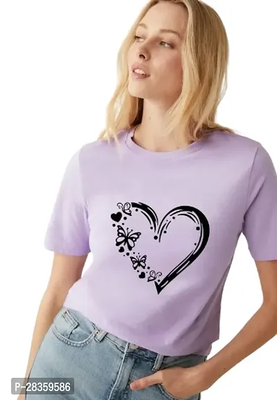 Classic Purple Polyester Printed  Round Neck Tees for Women-thumb0