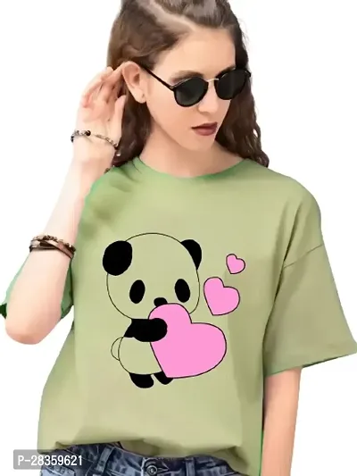 Classic Green Polyester Printed  Round Neck Tees for Women-thumb0