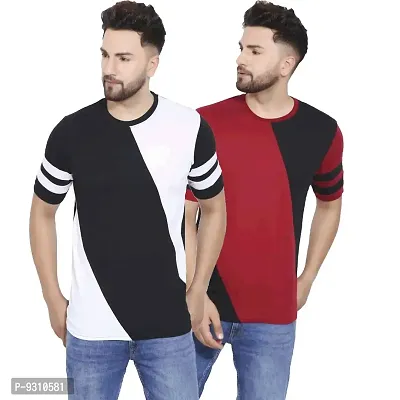 Reliable Black Cotton Blend Striped Round Neck Tees For Men-thumb0
