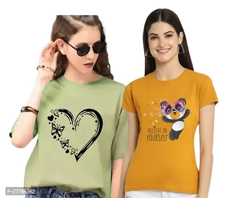 Women Printed T-Shirt Pack of -2 / Material Type Polyester