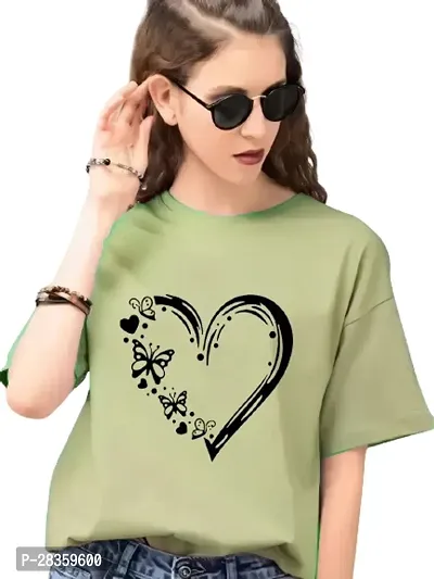 Classic Green Polyester Printed  Round Neck Tees for Women-thumb0