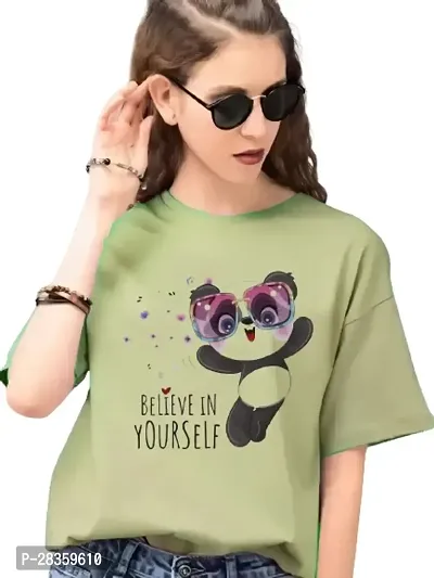 Classic Green Polyester Printed  Round Neck Tees for Women