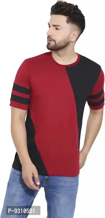Reliable Black Cotton Blend Striped Round Neck Tees For Men-thumb5