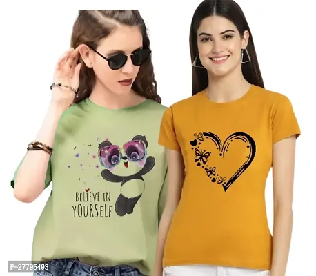 Women Printed T-Shirt Pack of -2 / Material Type Polyester