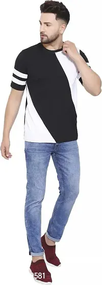 Reliable Black Cotton Blend Striped Round Neck Tees For Men-thumb4