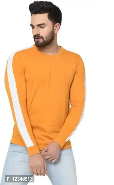 Reliable Yellow Cotton Blend Solid Round Neck Tees For Men-thumb0