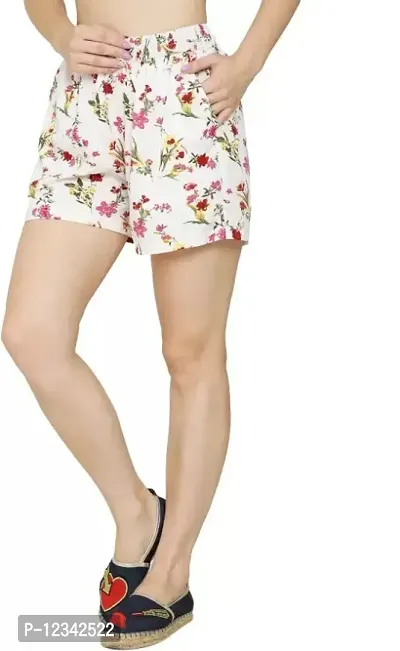 Floral Printed Cloth Material Crepe Women shorts-thumb4