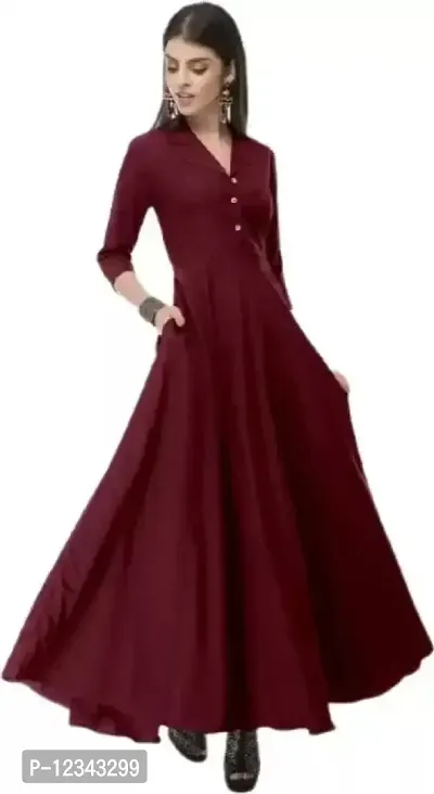Classic Crepe Solid Dress For Women-thumb0
