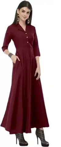 Classic Crepe Solid Dress For Women-thumb1