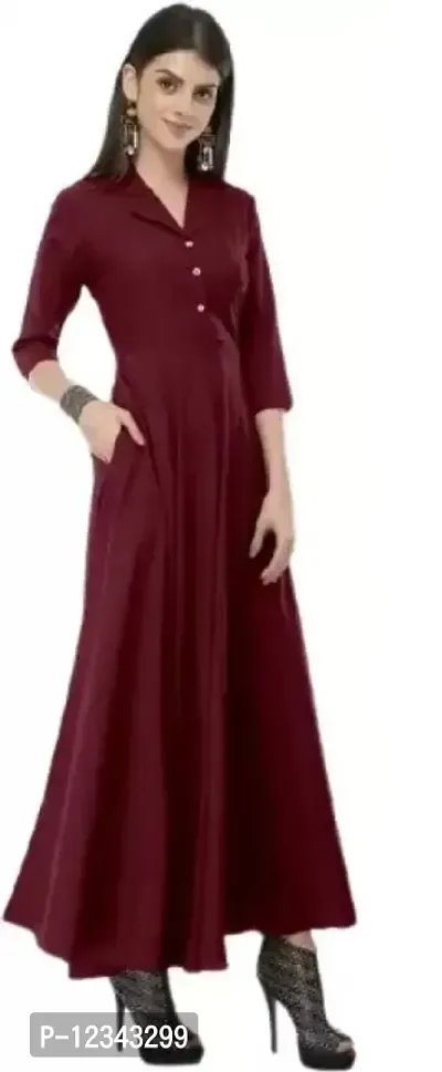 Classic Crepe Solid Dress For Women-thumb2