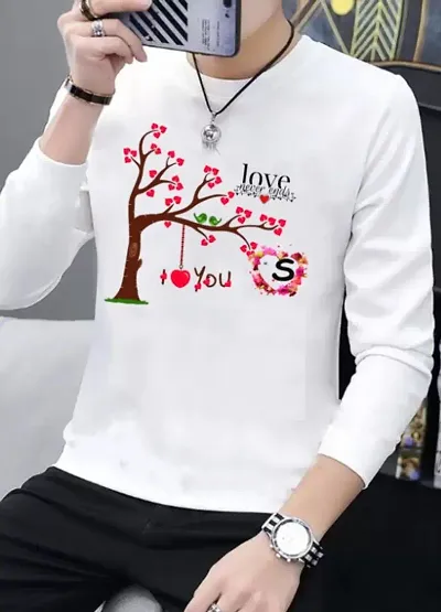 White  Stylish Graphics  Printed Round Neck Full Sleeve  T shirts For Men Regular Use