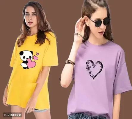 Women Printed Half Sleeve Round Neck T-Shirt Pack of -2