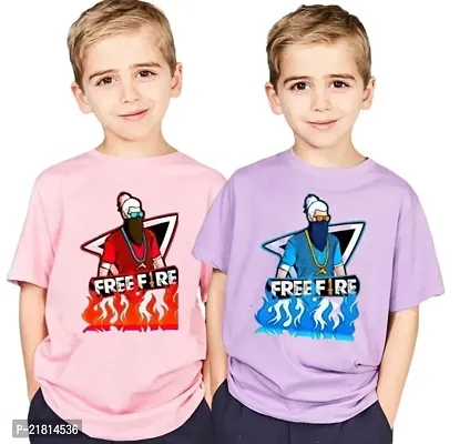 Kids Boys Printed Free Fire Half Sleeve Round Neck T-Shirt
