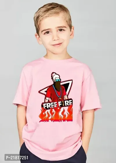 Kids Boys Printed Half Sleeve Round Neck Free Fire T-Shirt
